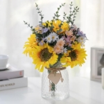 Product: NUPTIO Artificial Flowers in Vase for Table: Faux Sunflower Bouquet Arrangement in Vase for Home Living Room Kitchen - Fake Decorative Flower Plant Centrepiece for Window Shelf