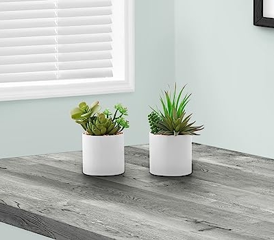 Product: OPAHDN Enhance Your Space with 7" Tall Artificial Succulent Plants, Easy Care Faux Greenery in White Ceramic Pots, Set of 2