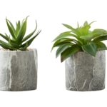 Product: OPAHDN Indoor Faux Succulent Plants Set of 2, 7" Tall Greenery in Grey Cement Pots