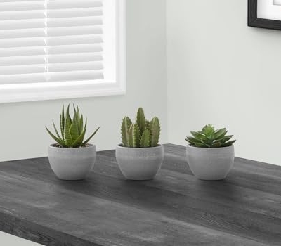 Product: OPAHDN Set of 3 Artificial Succulent Plants for Vibrant Home Décor, Easy Care Greenery in Stylish Grey Cement Pots,