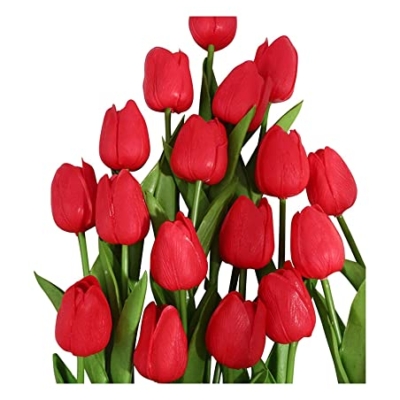 Product: QWQZZRZK 10Pcs Artificial Tulips 34cm Tall Plastic Fake Flowers Plants Flower Arrangements Wedding Bouquets Table Centerpieces Home Garden Party Decoration - Without Vase