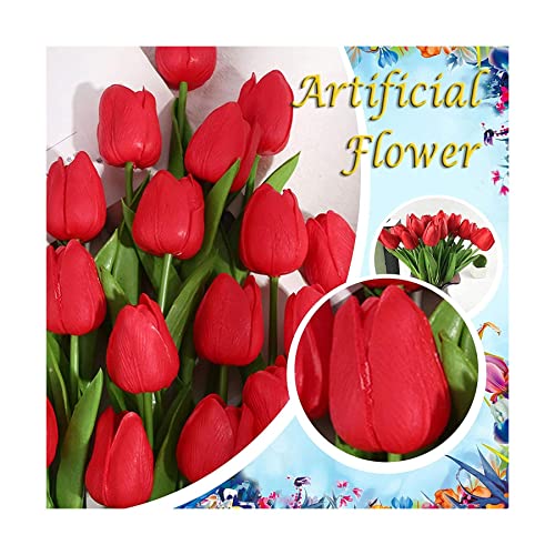 Product: QWQZZRZK 10Pcs Artificial Tulips 34cm Tall Plastic Fake Flowers Plants Flower Arrangements Wedding Bouquets Table Centerpieces Home Garden Party Decoration - Without Vase