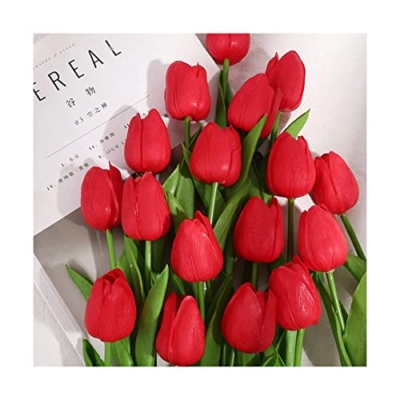 Product: QWQZZRZK 10Pcs Artificial Tulips 34cm Tall Plastic Fake Flowers Plants Flower Arrangements Wedding Bouquets Table Centerpieces Home Garden Party Decoration - Without Vase