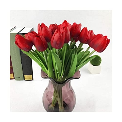 Product: QWQZZRZK 10Pcs Artificial Tulips 34cm Tall Plastic Fake Flowers Plants Flower Arrangements Wedding Bouquets Table Centerpieces Home Garden Party Decoration - Without Vase