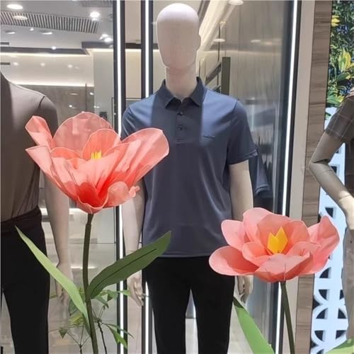 Product: Set of 3 Large Artificial Tulip Flowers with Adjustable Stems and Bases for Weddings, Events, Displays (Blue)(Light Pink)