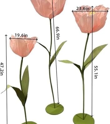 Product: Set of 3 Large Artificial Tulip Flowers with Adjustable Stems and Bases for Weddings, Events, Displays (Blue)(Light Pink)