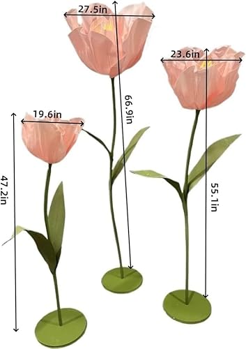 Product: Set of 3 Large Artificial Tulip Flowers with Adjustable Stems and Bases for Weddings, Events, Displays (Blue)(Light Pink)