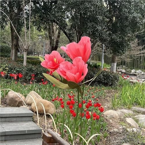 Product: Set of 3 Large Artificial Tulip Flowers with Adjustable Stems and Bases for Weddings, Events, Displays (Blue)(Light Pink)
