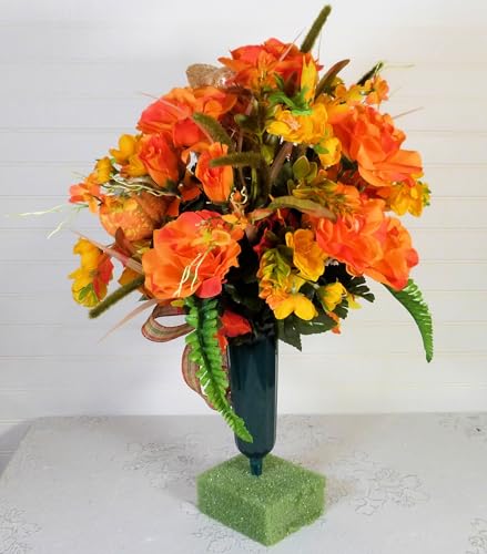 Product: Silk Florals & Frills 19 inch Fall Cemetery Vase with Scarecrow, Fall Flowers for Grave, Fall Cemetery Decor