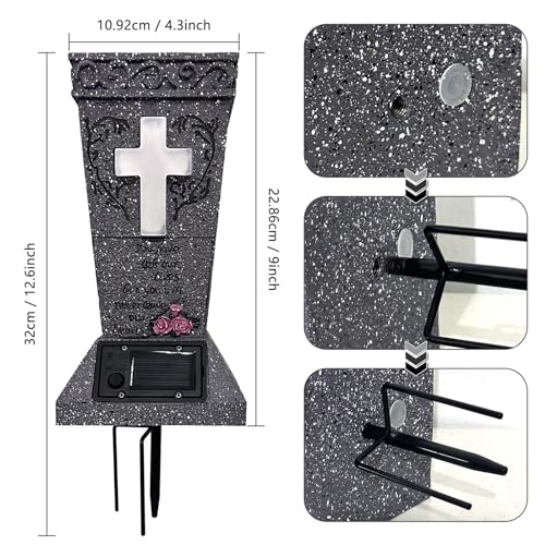 Product: Solar Cross Light Memorial Stone Solar Cemetery Vase with LED Cross Decorations Condolence Gifts for Loss of Loved One