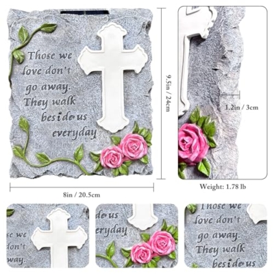 Product: Solar Cross Light Memorial Stone Solar Cemetery Vase with LED Cross Decorations Condolence Gifts for Loss of Loved One