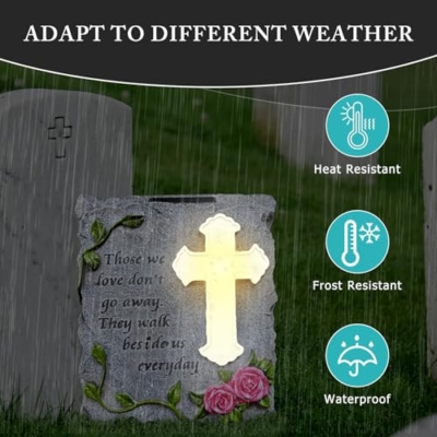 Product: Solar Cross Light Memorial Stone Solar Cemetery Vase with LED Cross Decorations Condolence Gifts for Loss of Loved One