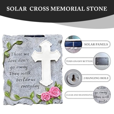 Product: Solar Cross Light Memorial Stone Solar Cemetery Vase with LED Cross Decorations Condolence Gifts for Loss of Loved One