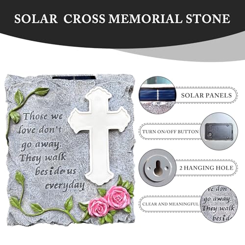 Product: Solar Cross Light Memorial Stone Solar Cemetery Vase with LED Cross Decorations Condolence Gifts for Loss of Loved One