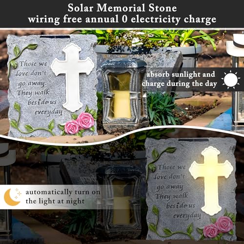 Product: Solar Cross Light Memorial Stone Solar Cemetery Vase with LED Cross Decorations Condolence Gifts for Loss of Loved One
