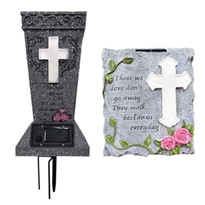 Product: Solar Cross Light Memorial Stone Solar Cemetery Vase with LED Cross Decorations Condolence Gifts for Loss of Loved One