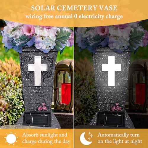 Product: Solar Cross Light Memorial Stone Solar Cemetery Vase with LED Cross Decorations Condolence Gifts for Loss of Loved One