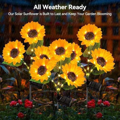 Product: Solar Garden Sunflower Lights, Outdoor Waterproof LED Decorative Stakes, Yellow Artificial Flowers with Glowing Petals, All Weather Ready