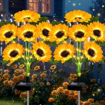 Product: Solar Garden Sunflower Lights, Outdoor Waterproof LED Decorative Stakes, Yellow Artificial Flowers with Glowing Petals, All Weather Ready