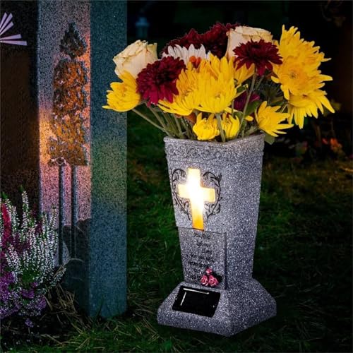 Product: Solar-Powered Cross Angel Flowerpot, 2025 New Cemetery Vase with Led for Plants and Flower, Tombstone Decoration for Memorial Day Independence Day, Unique Pot Ornament
