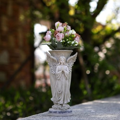 Product: SPONGL Praying Angelic Sculpture Memorial Vases Weather Resistant Resins Grave Decors Ground Stakes for Cemetery Garden Outdoor