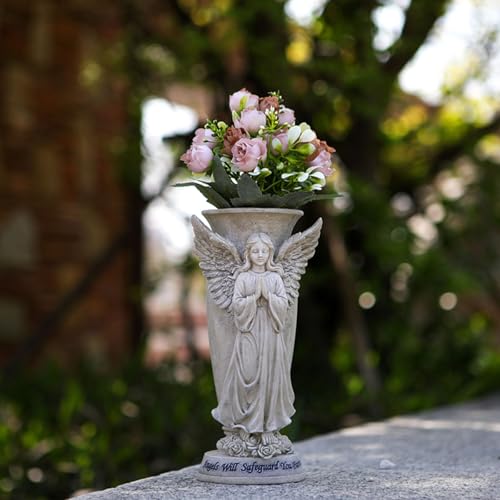 Product: SPONGL Praying Angelic Sculpture Memorial Vases Weather Resistant Resins Grave Decors Ground Stakes for Cemetery Garden Outdoor