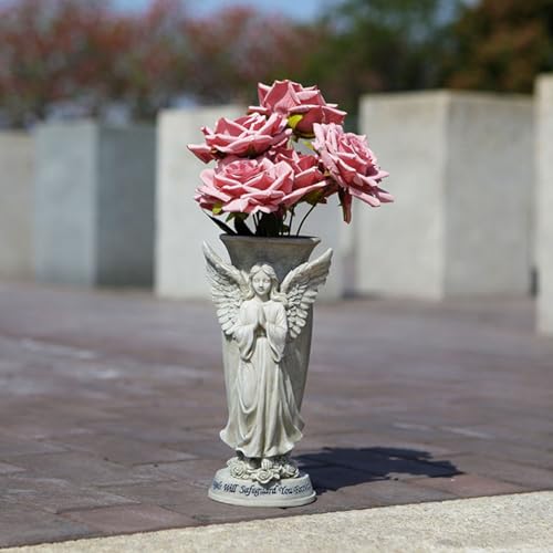 Product: SPONGL Praying Angelic Sculpture Memorial Vases Weather Resistant Resins Grave Decors Ground Stakes for Cemetery Garden Outdoor