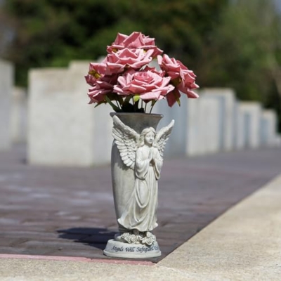 Product: SPONGL Praying Angelic Sculpture Memorial Vases Weather Resistant Resins Grave Decors Ground Stakes for Cemetery Garden Outdoor
