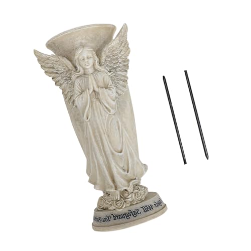 Product: SPONGL Praying Angelic Sculpture Memorial Vases Weather Resistant Resins Grave Decors Ground Stakes for Cemetery Garden Outdoor