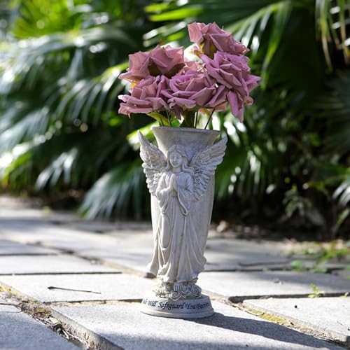 Product: SPONGL Praying Angelic Sculpture Memorial Vases Weather Resistant Resins Grave Decors Ground Stakes for Cemetery Garden Outdoor