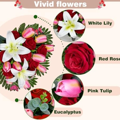 Silky Flower Store Artificial Cemetery Flowers, Realistic Silk Outdoor Grave Decorations, Headstone Saddle Bouquet Set, Weather Resistant 32.5cm 15 15 Product: SUHOOKOO Artificial Cemetery Flowers – Realistic Silk Flower Outdoor Grave Decorations