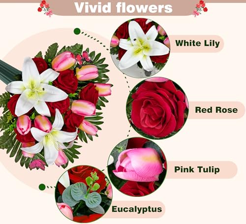 Silky Flower Store Artificial Cemetery Flowers, Realistic Silk Outdoor Grave Decorations, Headstone Saddle Bouquet Set, Weather Resistant 32.5cm 6 6 Product: SUHOOKOO Artificial Cemetery Flowers – Realistic Silk Flower Outdoor Grave Decorations