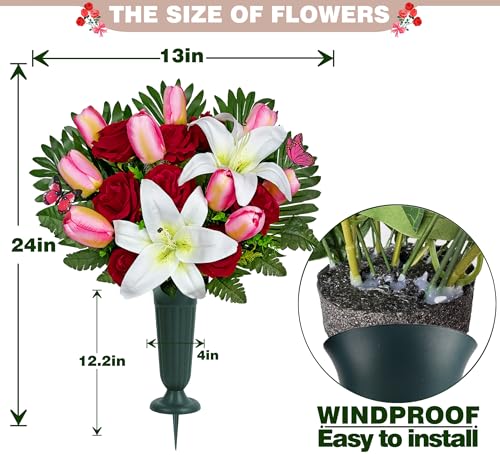 Silky Flower Store Artificial Cemetery Flowers, Realistic Silk Outdoor Grave Decorations, Headstone Saddle Bouquet Set, Weather Resistant 32.5cm 5 5 Product: SUHOOKOO Artificial Cemetery Flowers – Realistic Silk Flower Outdoor Grave Decorations
