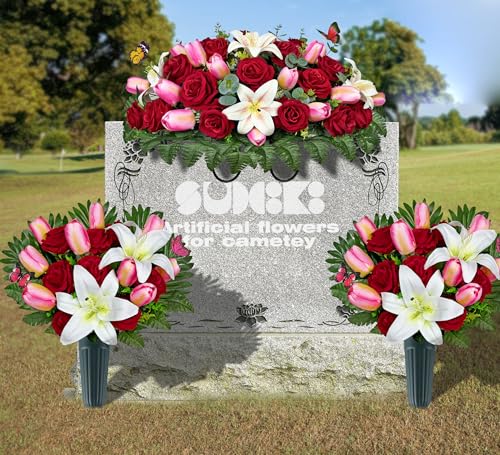 Silky Flower Store Artificial Cemetery Flowers, Realistic Silk Outdoor Grave Decorations, Headstone Saddle Bouquet Set, Weather Resistant 32.5cm 4 4 Product: SUHOOKOO Artificial Cemetery Flowers – Realistic Silk Flower Outdoor Grave Decorations