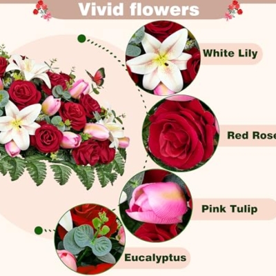 Silky Flower Store Artificial Cemetery Flowers, Realistic Silk Outdoor Grave Decorations, Headstone Saddle Bouquet Set, Weather Resistant 32.5cm 12 12 Product: SUHOOKOO Artificial Cemetery Flowers – Realistic Silk Flower Outdoor Grave Decorations
