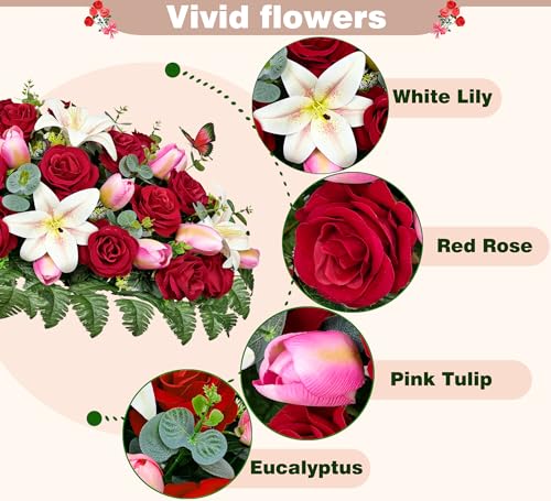Silky Flower Store Artificial Cemetery Flowers, Realistic Silk Outdoor Grave Decorations, Headstone Saddle Bouquet Set, Weather Resistant 32.5cm 3 3 Product: SUHOOKOO Artificial Cemetery Flowers – Realistic Silk Flower Outdoor Grave Decorations