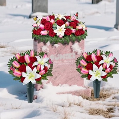Silky Flower Store Artificial Cemetery Flowers, Realistic Silk Outdoor Grave Decorations, Headstone Saddle Bouquet Set, Weather Resistant 32.5cm 10 10 Product: SUHOOKOO Artificial Cemetery Flowers – Realistic Silk Flower Outdoor Grave Decorations
