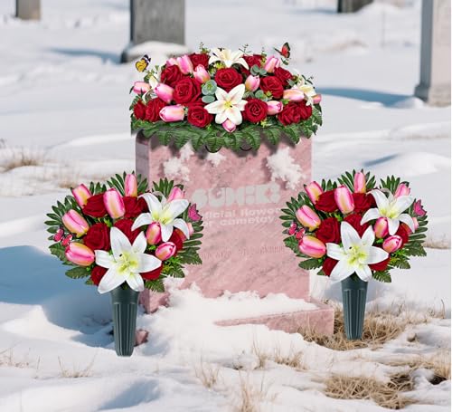 Silky Flower Store Artificial Cemetery Flowers, Realistic Silk Outdoor Grave Decorations, Headstone Saddle Bouquet Set, Weather Resistant 32.5cm 1 1 Product: SUHOOKOO Artificial Cemetery Flowers – Realistic Silk Flower Outdoor Grave Decorations