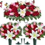 Product: SUHOOKOO Artificial Cemetery Flowers – Realistic Silk Flower Outdoor Grave Decorations