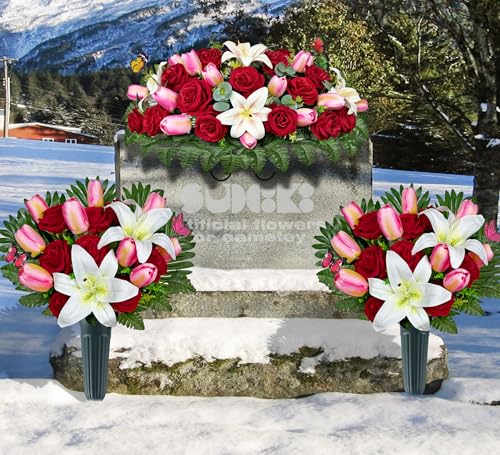 Silky Flower Store Artificial Cemetery Flowers, Realistic Silk Outdoor Grave Decorations, Headstone Saddle Bouquet Set, Weather Resistant 32.5cm 8 8 Product: SUHOOKOO Artificial Cemetery Flowers – Realistic Silk Flower Outdoor Grave Decorations