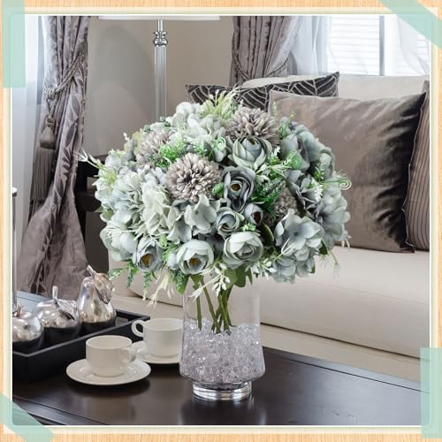 Product: Tigeen 24 Bundles Peonies Artificial Flowers Faux Roses Silk Flowers Hydrangea Artificial Bouquet for Wedding Table Centerpiece Floral Vase Home Office Bridal Decor (Pastel Blue)