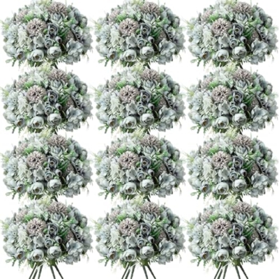 Product: Tigeen 24 Bundles Peonies Artificial Flowers Faux Roses Silk Flowers Hydrangea Artificial Bouquet for Wedding Table Centerpiece Floral Vase Home Office Bridal Decor (Pastel Blue)
