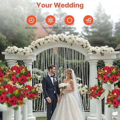 Silky Flower Store Artificial Red Rose Flower Balls Bouquet, 10 PCS Wedding Centerpieces, Faux Kissing Balls Decor, 9.5-Inch 14 14 Product: VEVOR Flower Balls Arrangement Bouquet 10 PCS, 9.5-Inch Wedding Red Roses Centerpieces, Fake Flowers Kissing Balls Decor Artificial Floral Arrangements Flower Bouquet for Home Party Table Decorations