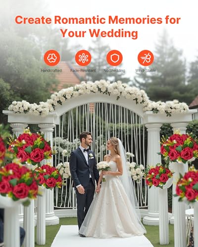 Silky Flower Store Artificial Red Rose Flower Balls Bouquet, 10 PCS Wedding Centerpieces, Faux Kissing Balls Decor, 9.5-Inch 5 5 Product: VEVOR Flower Balls Arrangement Bouquet 10 PCS, 9.5-Inch Wedding Red Roses Centerpieces, Fake Flowers Kissing Balls Decor Artificial Floral Arrangements Flower Bouquet for Home Party Table Decorations