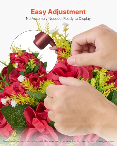 Silky Flower Store Artificial Red Rose Flower Balls Bouquet, 10 PCS Wedding Centerpieces, Faux Kissing Balls Decor, 9.5-Inch 4 4 Product: VEVOR Flower Balls Arrangement Bouquet 10 PCS, 9.5-Inch Wedding Red Roses Centerpieces, Fake Flowers Kissing Balls Decor Artificial Floral Arrangements Flower Bouquet for Home Party Table Decorations