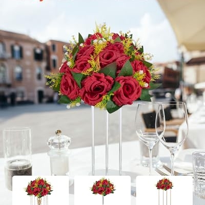 Silky Flower Store Artificial Red Rose Flower Balls Bouquet, 10 PCS Wedding Centerpieces, Faux Kissing Balls Decor, 9.5-Inch 12 12 Product: VEVOR Flower Balls Arrangement Bouquet 10 PCS, 9.5-Inch Wedding Red Roses Centerpieces, Fake Flowers Kissing Balls Decor Artificial Floral Arrangements Flower Bouquet for Home Party Table Decorations