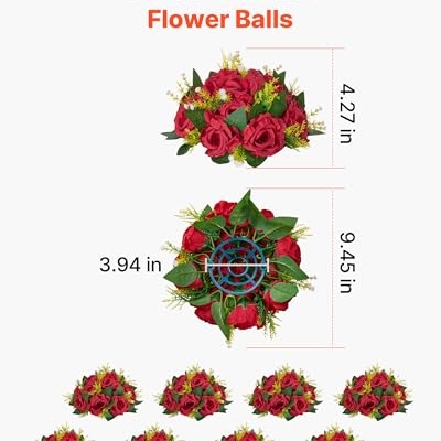Silky Flower Store Artificial Red Rose Flower Balls Bouquet, 10 PCS Wedding Centerpieces, Faux Kissing Balls Decor, 9.5-Inch 11 11 Product: VEVOR Flower Balls Arrangement Bouquet 10 PCS, 9.5-Inch Wedding Red Roses Centerpieces, Fake Flowers Kissing Balls Decor Artificial Floral Arrangements Flower Bouquet for Home Party Table Decorations