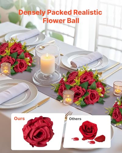 Silky Flower Store Artificial Red Rose Flower Balls Bouquet, 10 PCS Wedding Centerpieces, Faux Kissing Balls Decor, 9.5-Inch 1 1 Product: VEVOR Flower Balls Arrangement Bouquet 10 PCS, 9.5-Inch Wedding Red Roses Centerpieces, Fake Flowers Kissing Balls Decor Artificial Floral Arrangements Flower Bouquet for Home Party Table Decorations