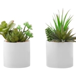 Product: Wahome-Smart Artificial Succulent Plant Set of 2, 7" Tall with White Ceramic Pots, Indoor Faux Greenery for Home Decor
