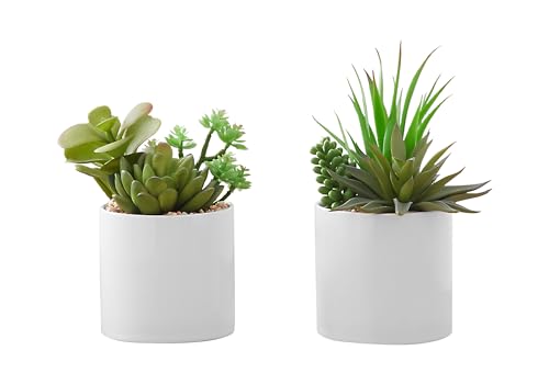 Product: Wahome-Smart Artificial Succulent Plant Set of 2, 7" Tall with White Ceramic Pots, Indoor Faux Greenery for Home Decor